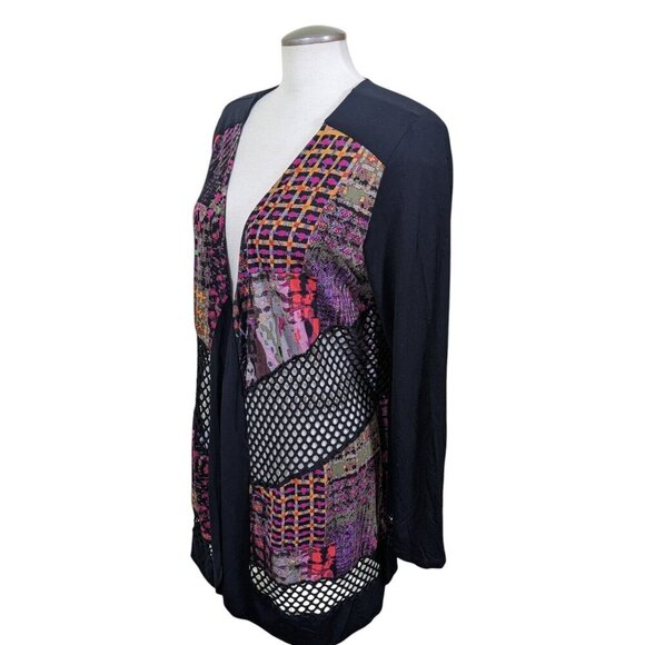 Linea Domani Longline Cardigan Sweater Womens L Open Front Artsy Mixed Media - Picture 5 of 9